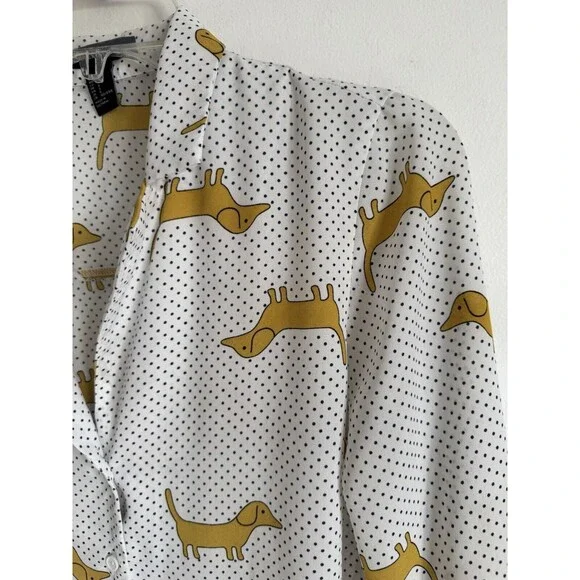 F21 Dachshund Dog Print Button Down Blouse Forever 21 Small - Picture 9 of 12